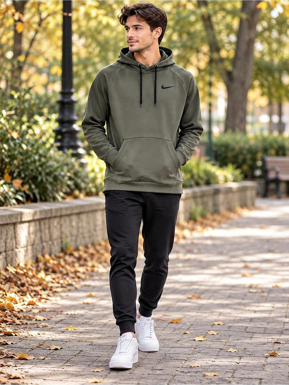 Nike Therma-FIT Pocket Pullover Fleece Hoodie Green & Black Large